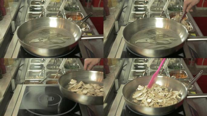 炒蘑菇菌类食品烹饪器具商业厨房晚餐