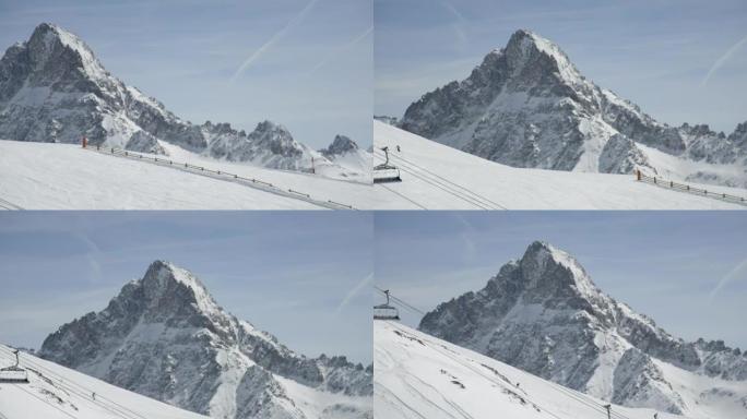 两座阿尔卑斯山雪山滑雪雪山索道欧洲雪山