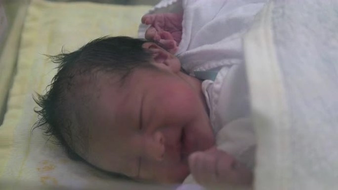 4K，透过窗户看，日本新生婴儿睡觉