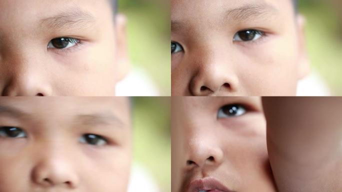 亚洲男孩的面孔孩子的眼睛特写孩子特写