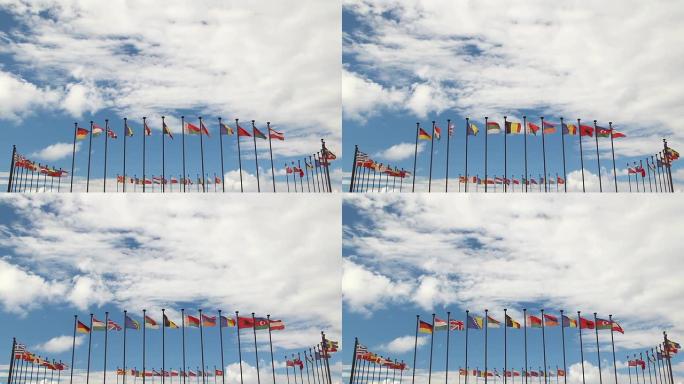 国际旗帜和云朵