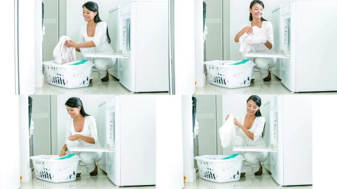 洗衣服的女人清洁脏衣服白色