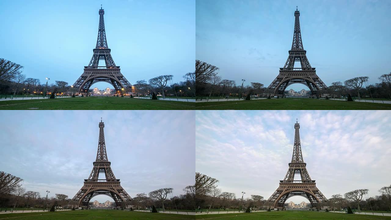 高清日夜延时：巴黎埃菲尔铁塔在行动