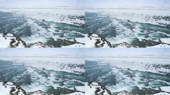 高清延时: 冬季冰岛古尔福斯黄金瀑布