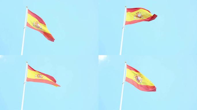 高清：西班牙国旗在风中飘扬