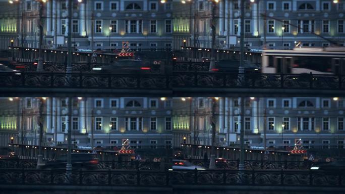 有桥梁和汽车交通的城区