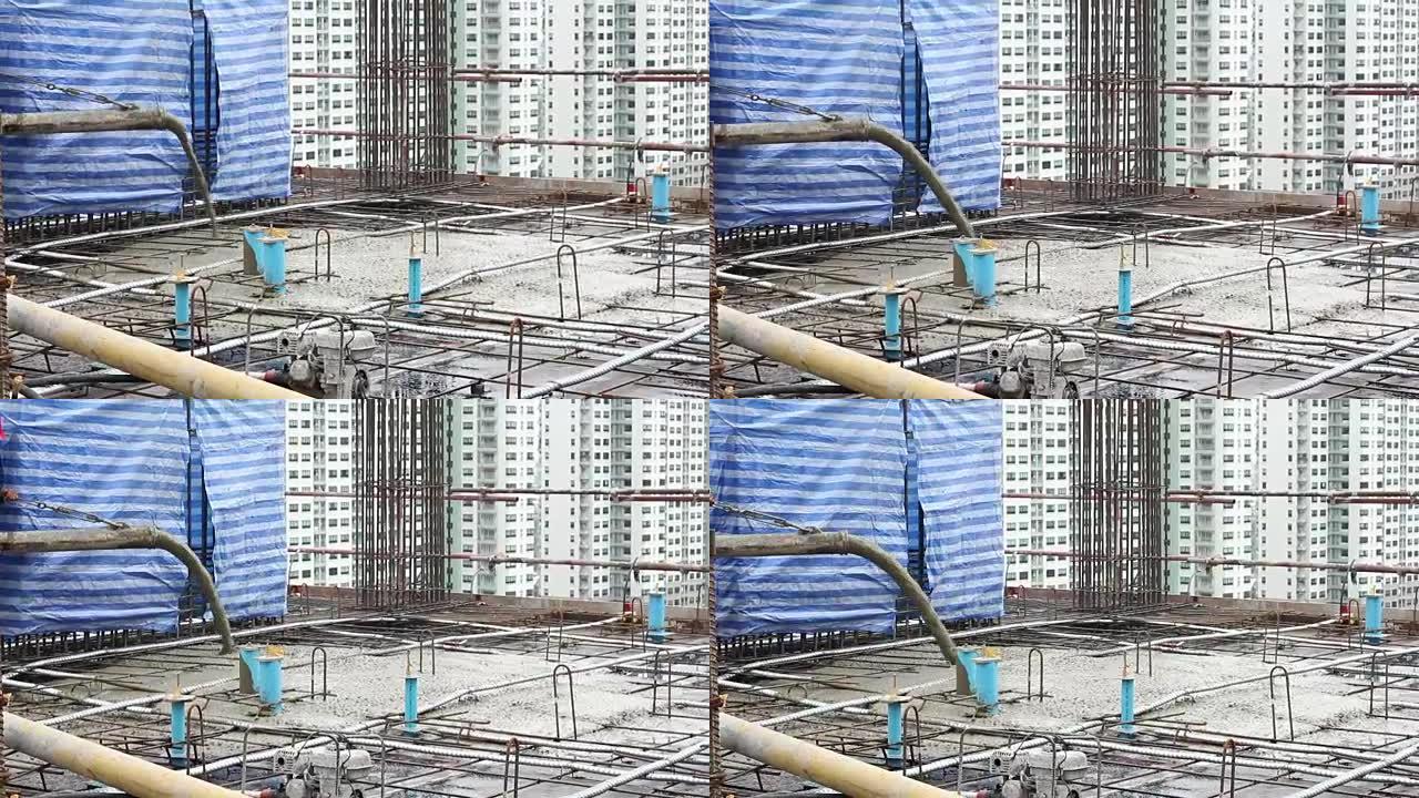 Pouring concrete mix from mixer。