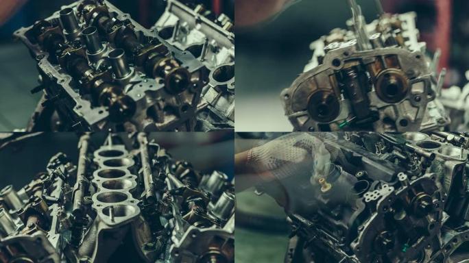 V8汽车发动机维修。4k延时视频