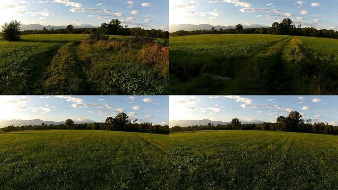 空中-在绿地上方飞行