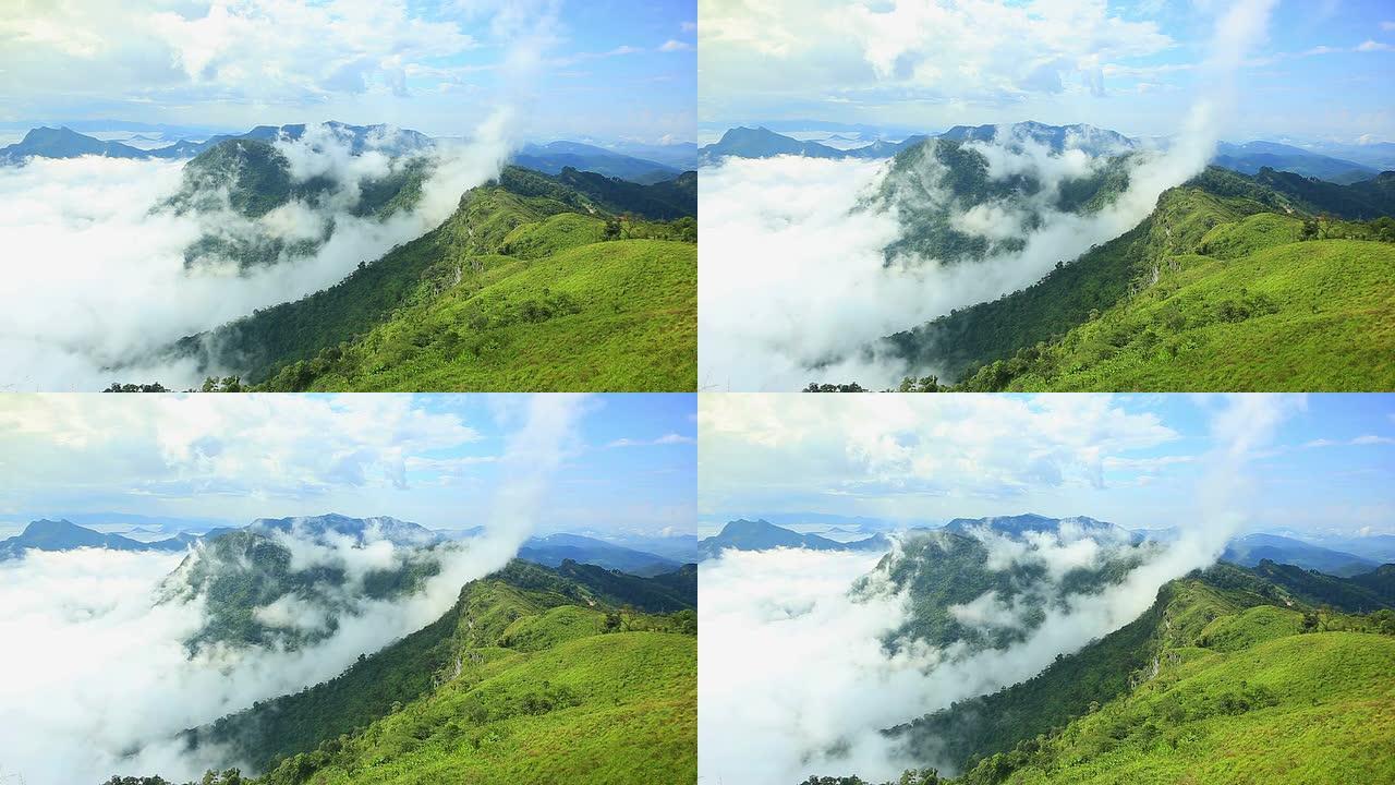 山上的薄雾高山峰瀑布山脉