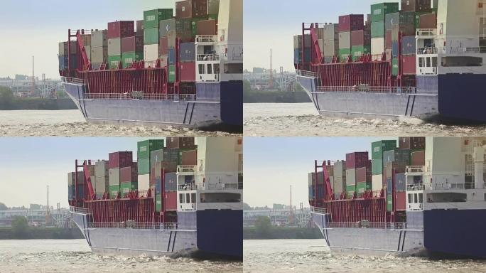 汉堡和易北河港口的集装箱船