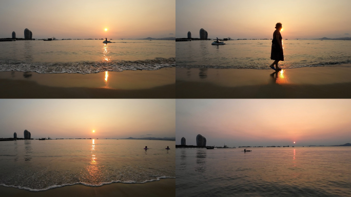 海南三亚湾凤凰岛海边日落美景迷人