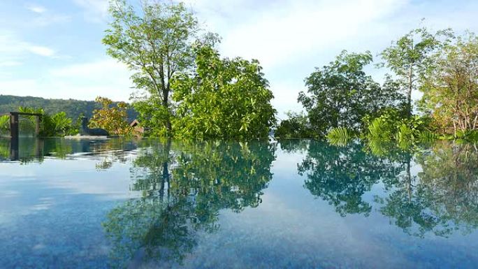 高清酒店泳池碧水蓝天