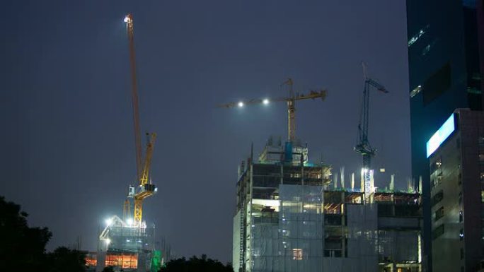 夜间建筑工地的时间流逝