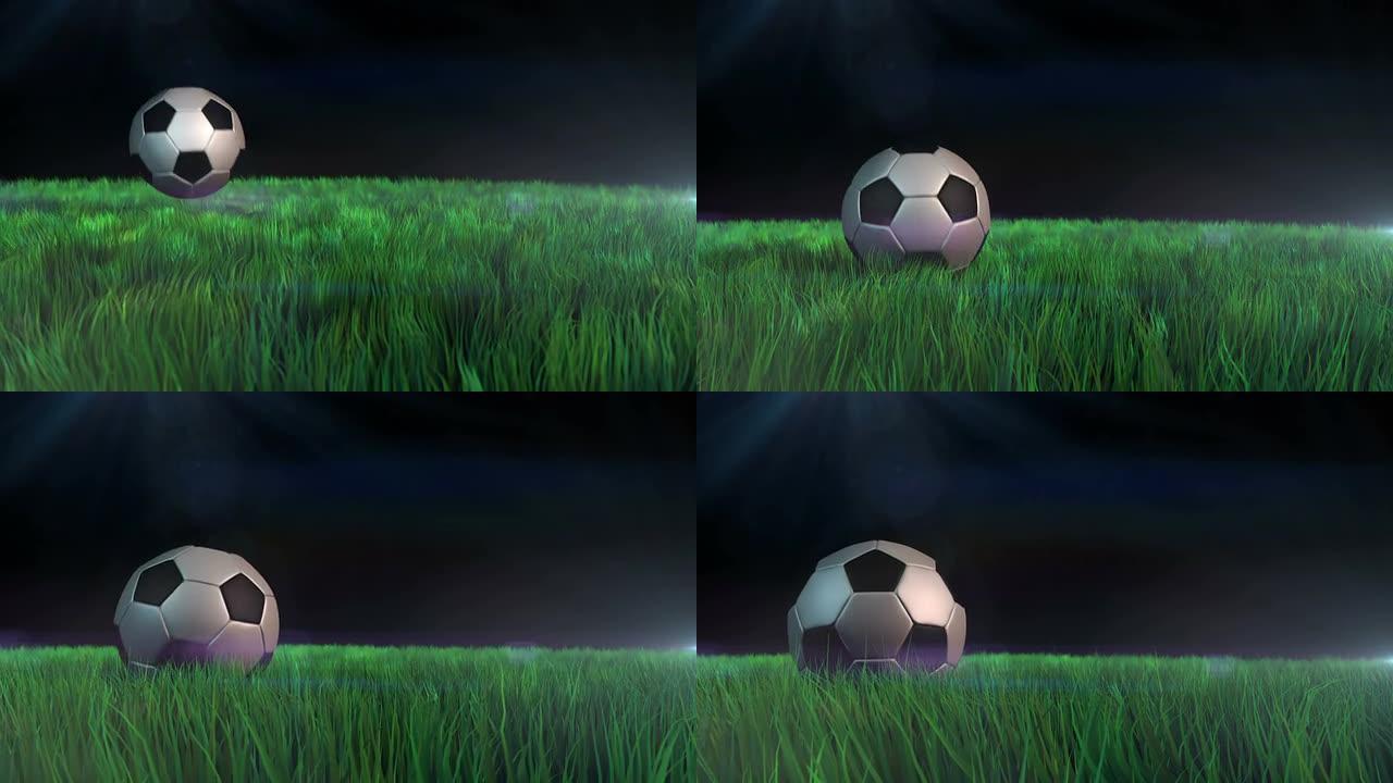 球在草地上靠近相机移动