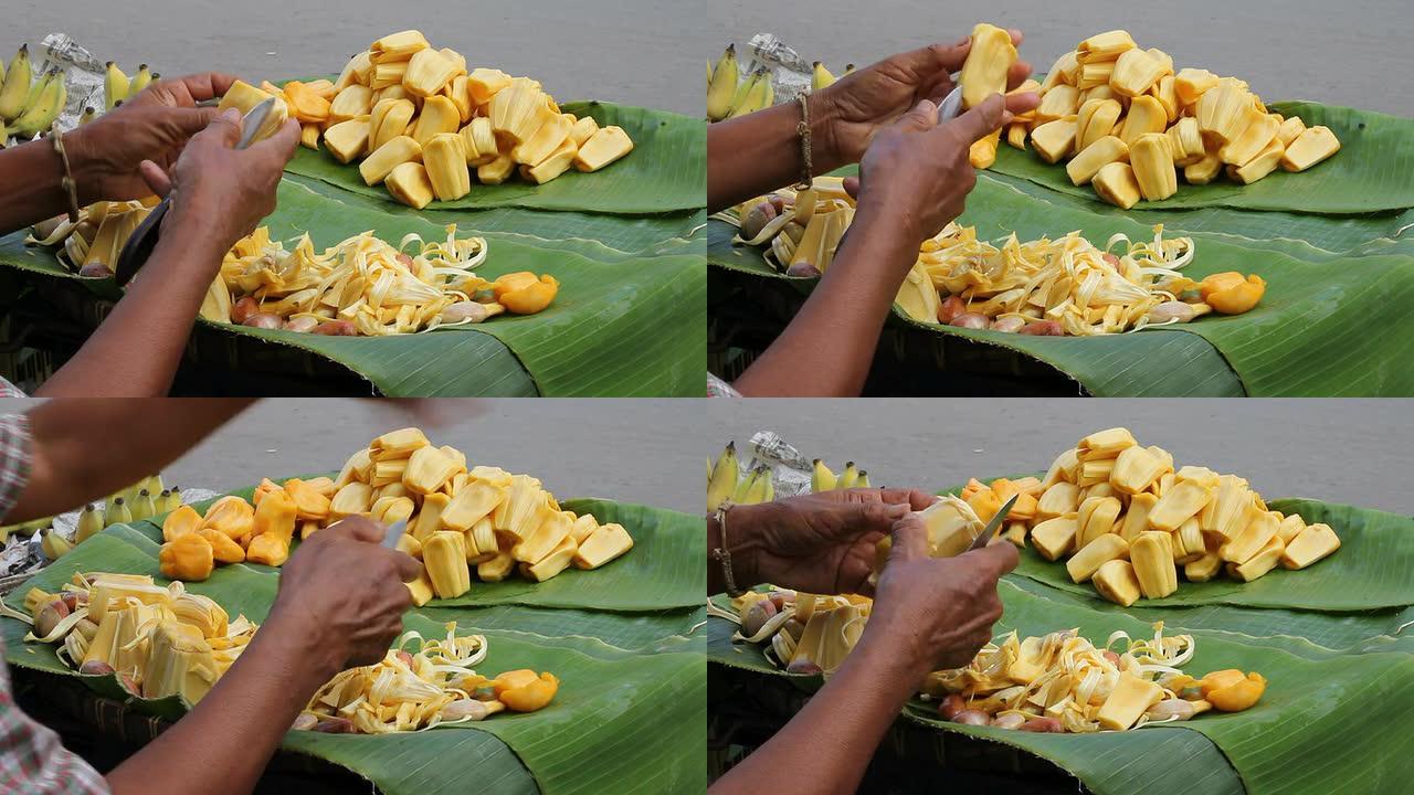 菠萝蜜籽手刀。东南亚国家传统手工剥离