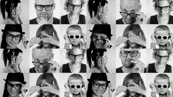 戴眼镜的酷人多姿多彩不同的人照片墙
