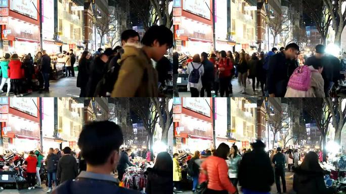 延时-韩国明洞市场拥挤的人