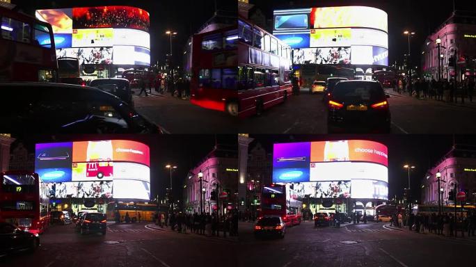 伦敦皮卡迪利广场的夜间交通