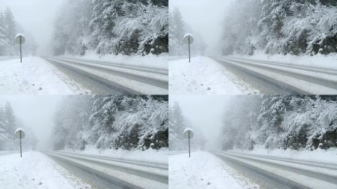 暴风雪中的空旷乡间小路