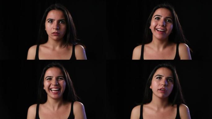 年轻女演员练习面部表情