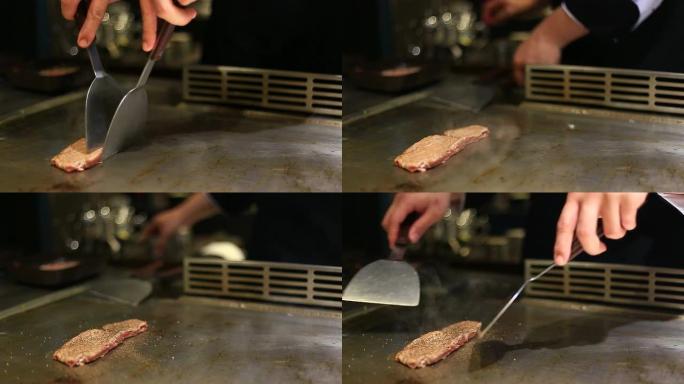 日本厨师在日本餐厅制作牛肉铁锅