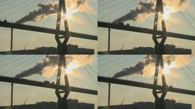 汉堡港大桥清晨早晨工业城市环境污染