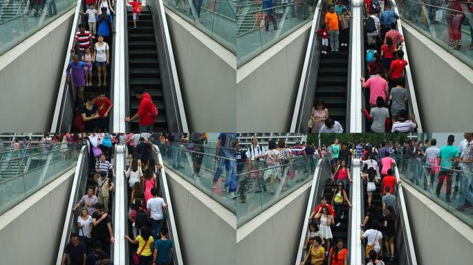 新加坡购物中心自动扶梯上的高清延时拥挤人群