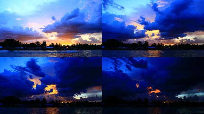 日落和移动的云