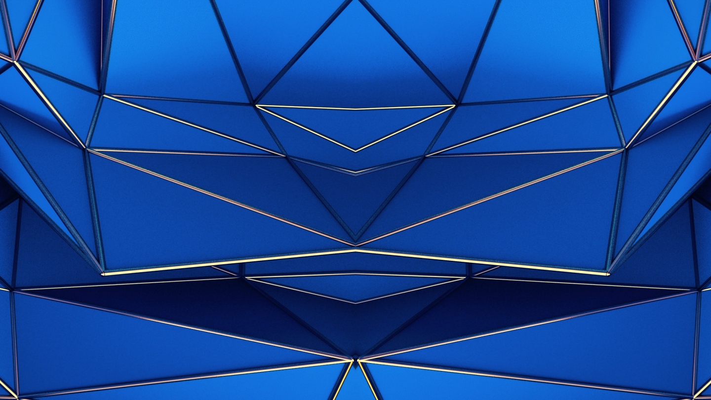 【4K时尚背景】蓝色三角几何金色边框暖场