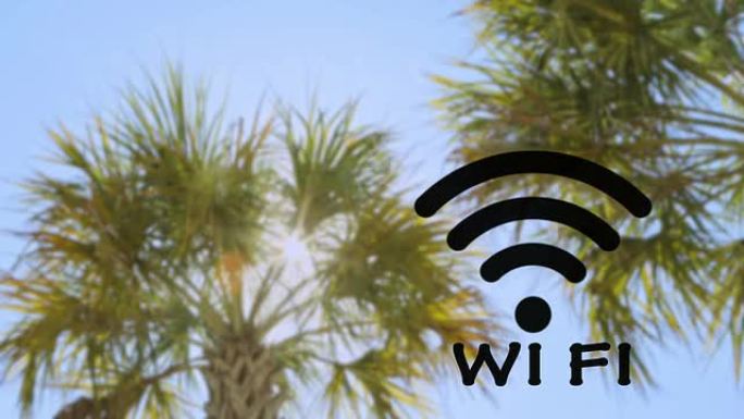 闪烁的Wifi热点无线技术与棕榈树