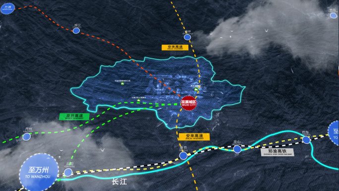 重庆巫溪县位地理交通地图动画