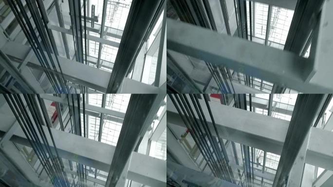 升降机构电梯观光梯下降钢铁钢缆框架商场乘