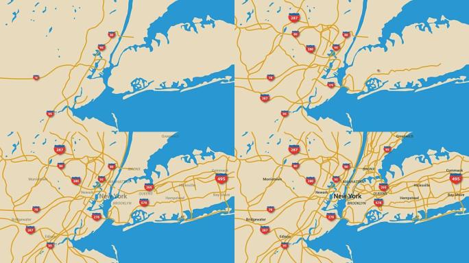 纽约地图动画4K纽约地图动画