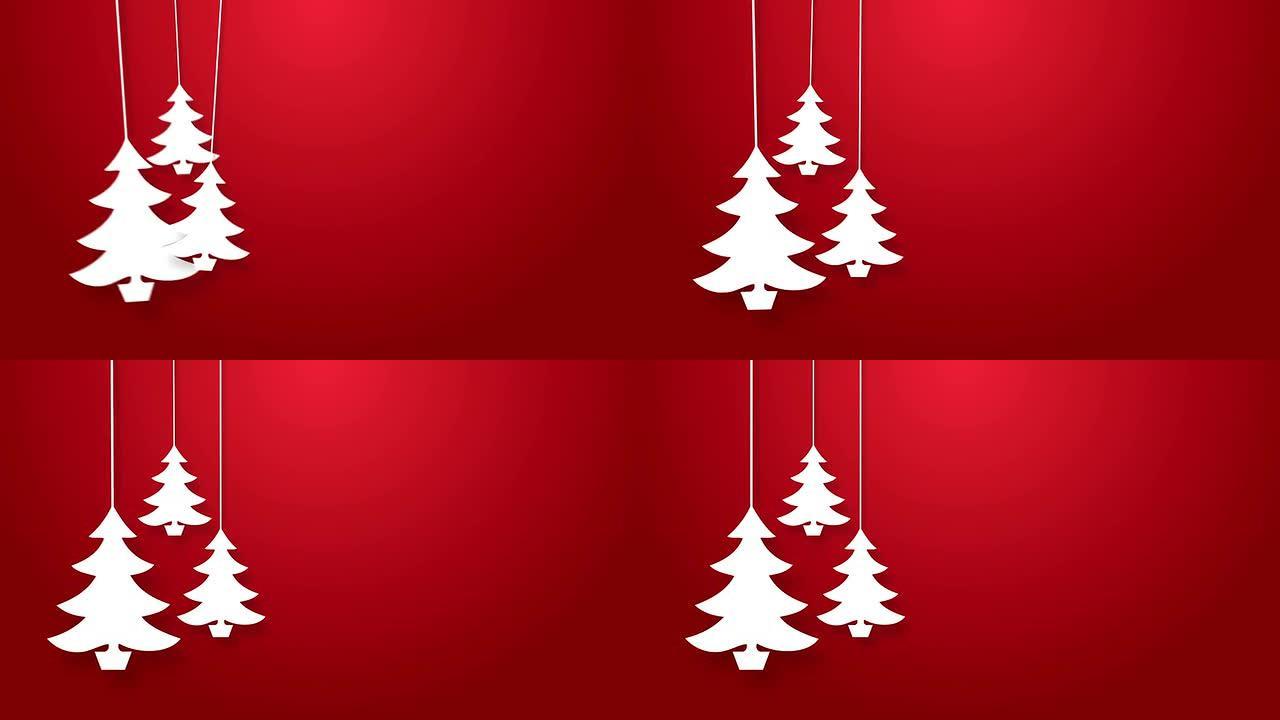 圣诞树在绳子上跳动的动画。