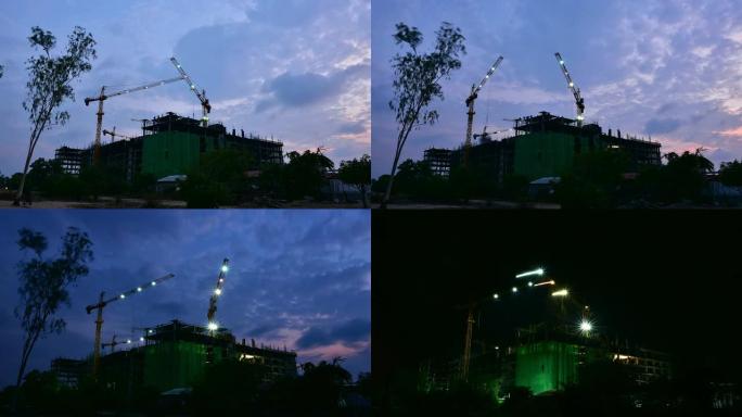 努力工作的建筑工人建造TIMELAPSE