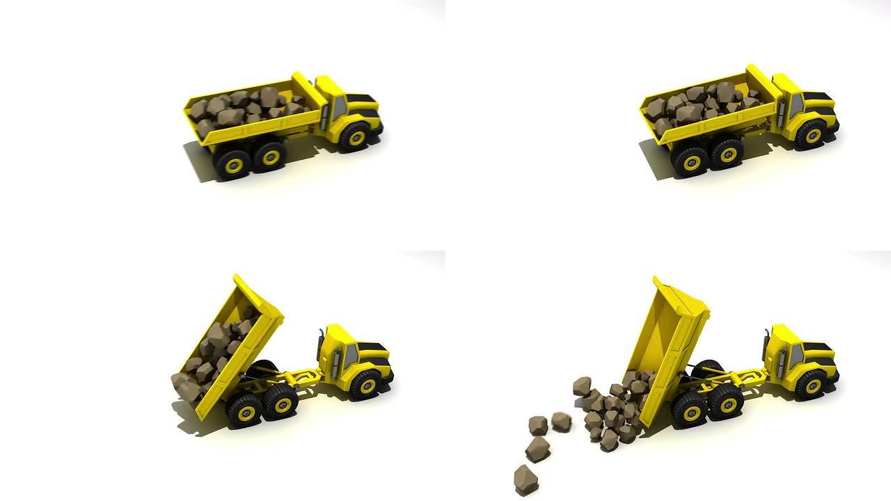 自卸卡车倾倒石块卡车动画石头掉落