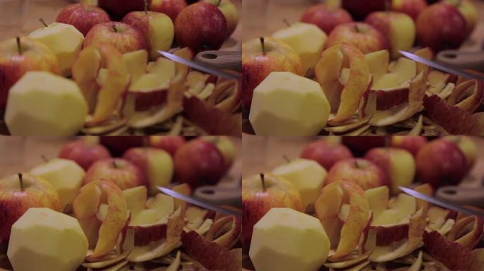 用刀削皮的苹果