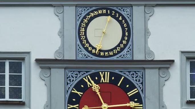 罗滕堡Ratstrinksteube上的城市时钟倾斜
