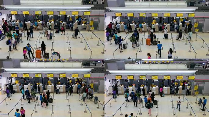 延时人群在机场登机柜台办理登机手续