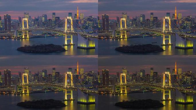 彩虹桥和东京塔的4k延时视图