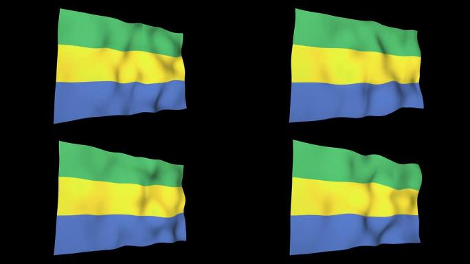 加蓬国旗旗帜飞扬通道三维动画