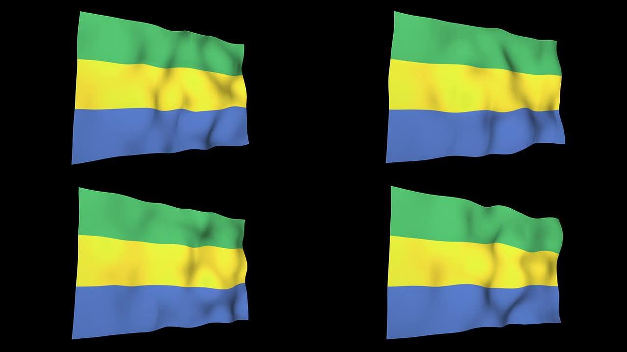 加蓬国旗旗帜飞扬通道三维动画