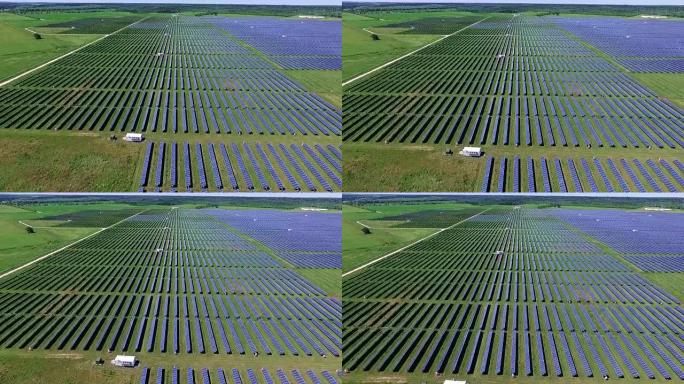 在太阳能电池板农场上空飞行的前瞻性创新