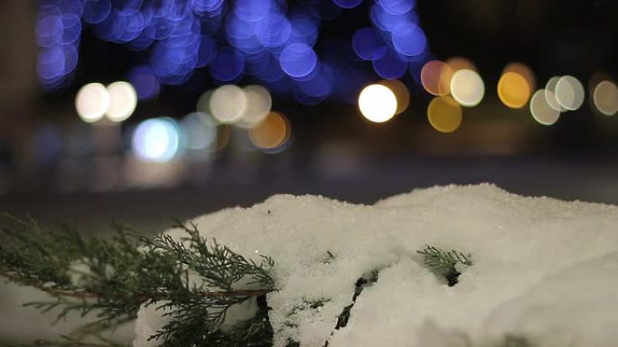 树枝新年氛围灯光闪烁夜晚光斑光晕