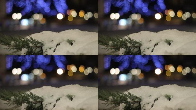 树枝新年氛围灯光闪烁夜晚光斑光晕