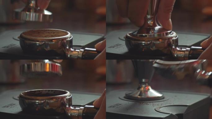 Tamping Coffee Powder - Making Espresso