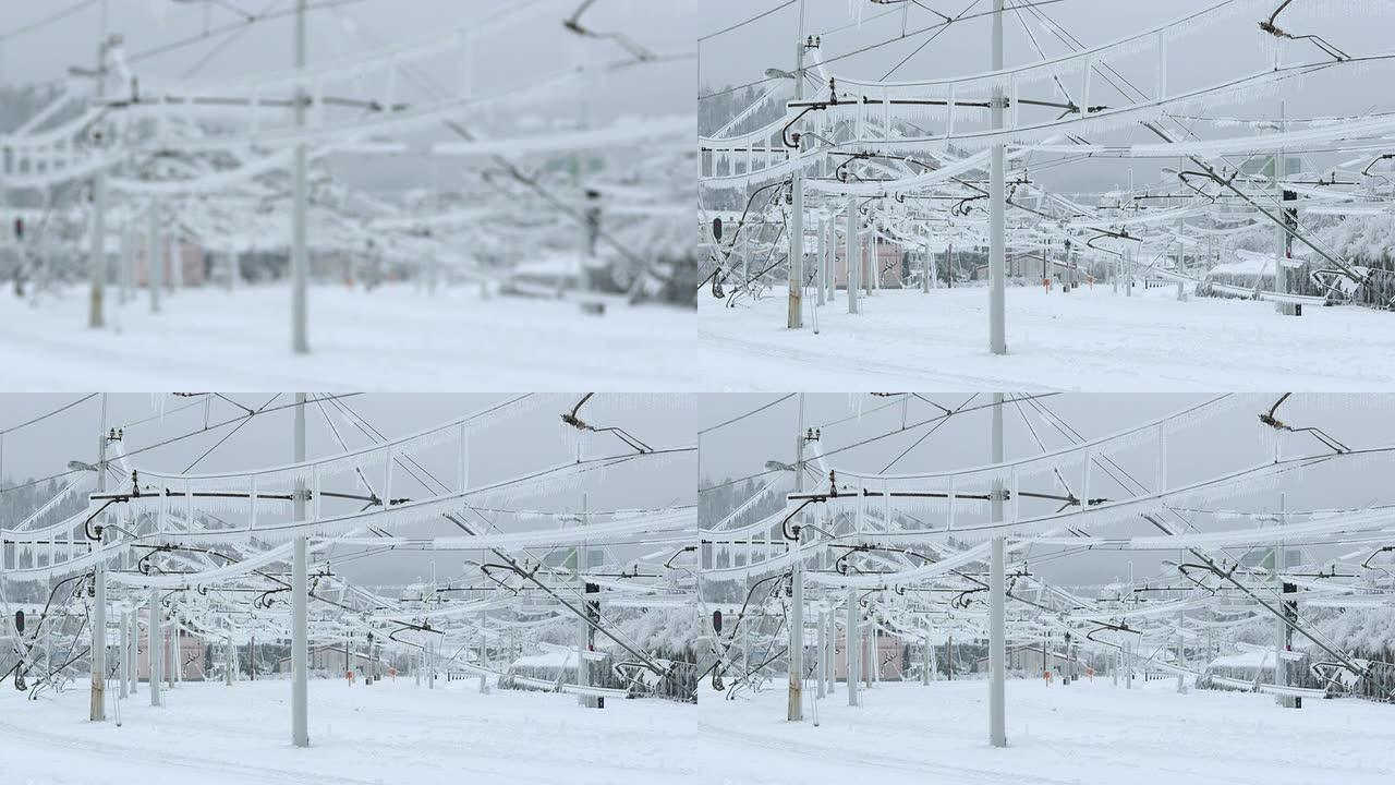 铁路电线上釉冰冰雪电线上的冰挂