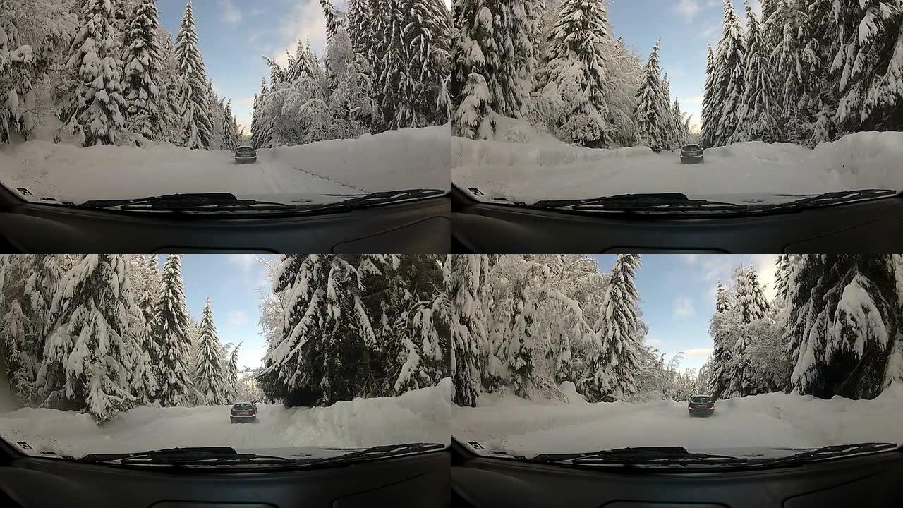 雪地公路险路冰天雪地苍茫大地