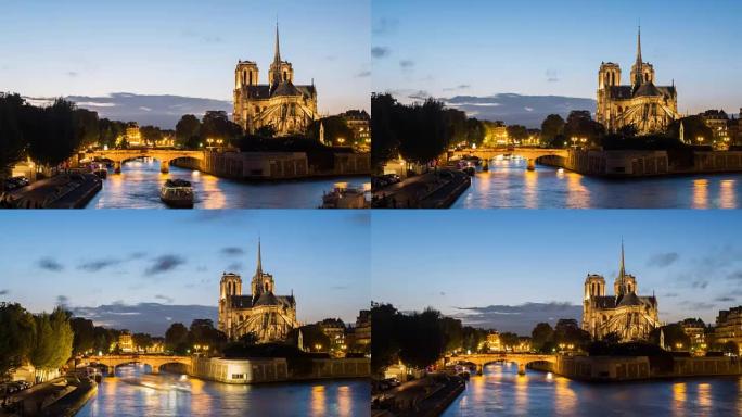 高清延时: 法国巴黎圣母院白天到晚上-股票视频